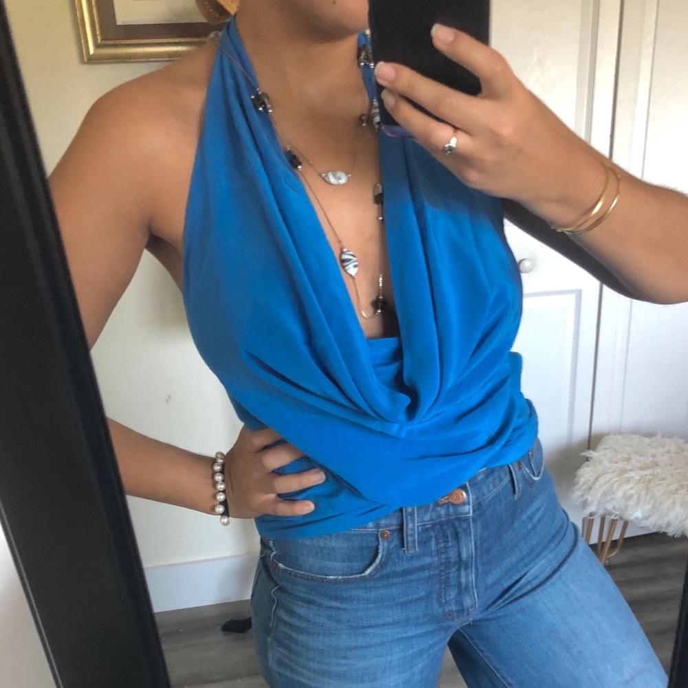 🚫 SOLD BCBGMaxAzria Silk Backless Halter Neck Top - Picture 2 of 8